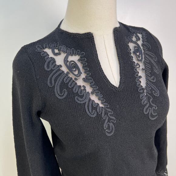 Pat Sandler for Wellmore Black Long Sleeve Knit Top Vintage 80's - Picture 2 of 9